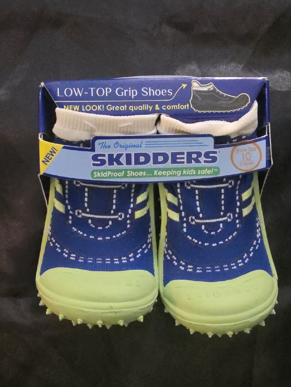 Skidders Brand Kids Slip-On Grip Shoes in Blue and Lime Size 10 Toddler Nwt